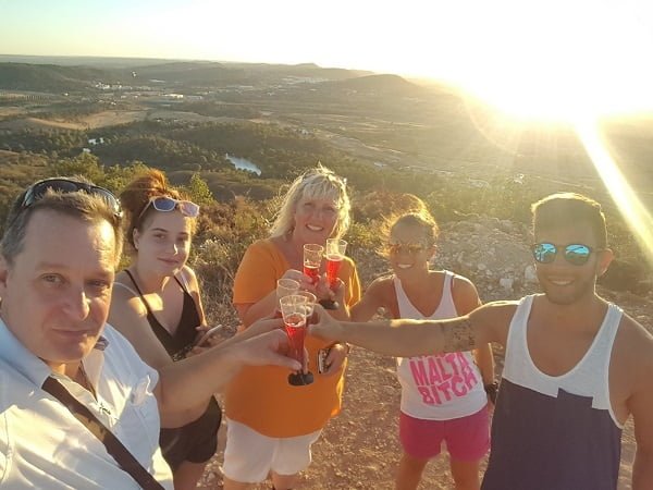 Sunset with sparkling wine