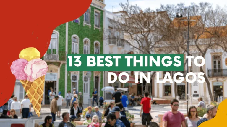 Video cover '13 best things to do in Lagos' with a town street and an ice cream illustration