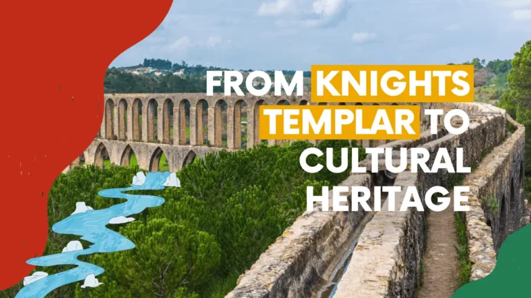 Video cover 'From Knights Templar to cultural heritage' with aqueduct arches and a stream