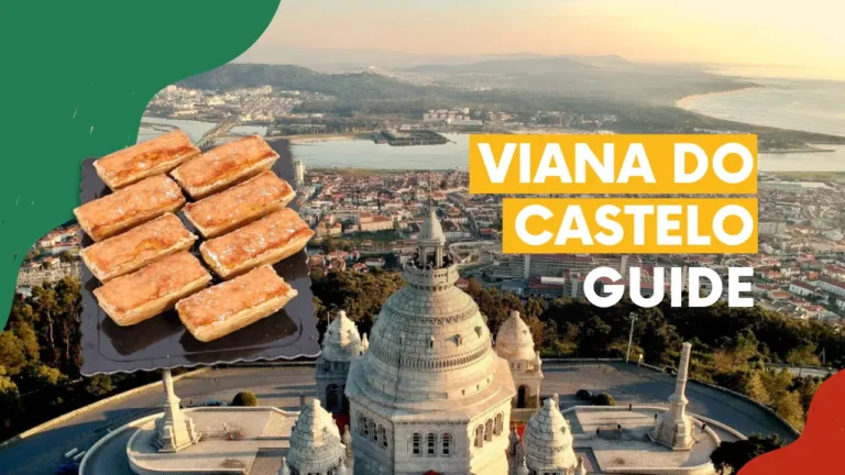 Video cover 'Viana do Castelo guide' with pastries and an aerial view of the town's basilica