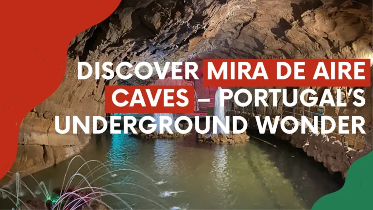 Video cover 'Discover Mira de Aire Caves – Portugal's underground wonder' with a lit cave and pool