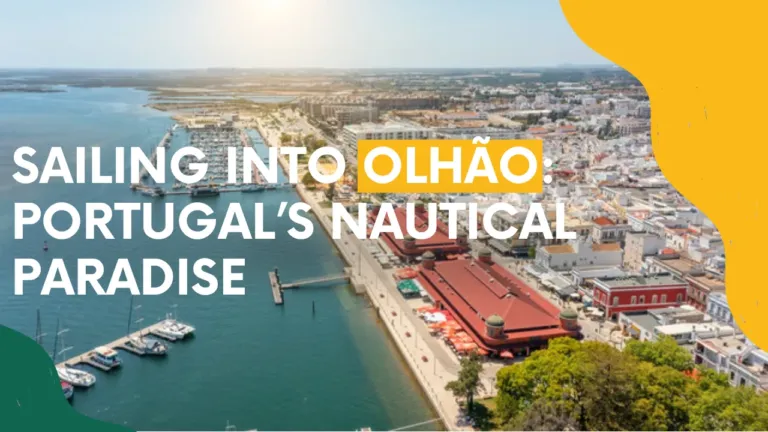 Video cover 'Sailing into Olhão – Portugal's nautical paradise' with an aerial view of the harbour